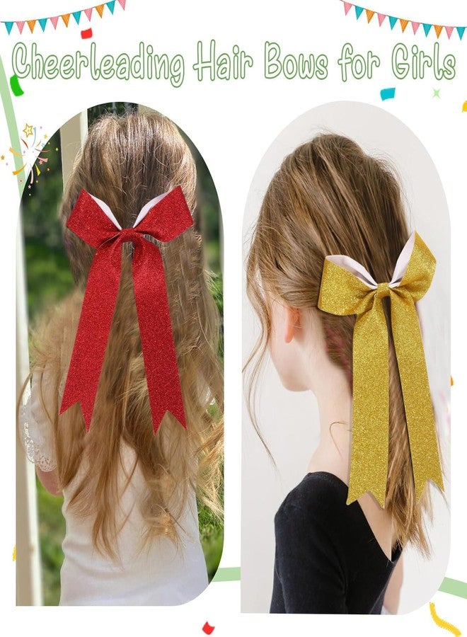 Hipcheer Long Tail Glitter Cheer Bows 16 PCS Collegiate Style Cheer Bows Ponytail Holder Handmade Bows for Girls Teens Cheerleader Sports (Glitter Red) - Image 2